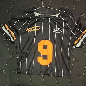 Black and Orange Striped Jersey Top